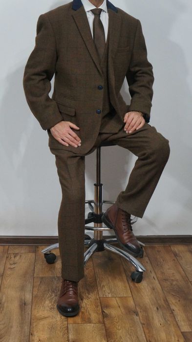 Garnitur Trzyczęściowy Marc Darcy Rozmiar 48 (50-52)Brązowy Krata