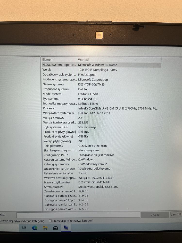 Pancerny Laptop Dell Latitude e6540: 15 cali, 12GB RAM, dysk 300GB