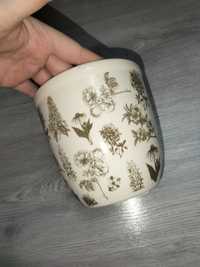 Doniczka ceramiczna beżowa kremowa donica retro vintage boho kwiaty