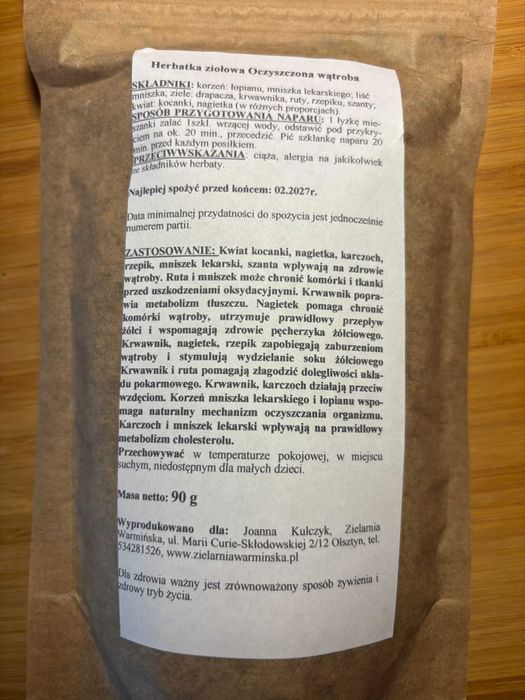 Herbata Oczyszona Wątroba Zielarnia Warmińska