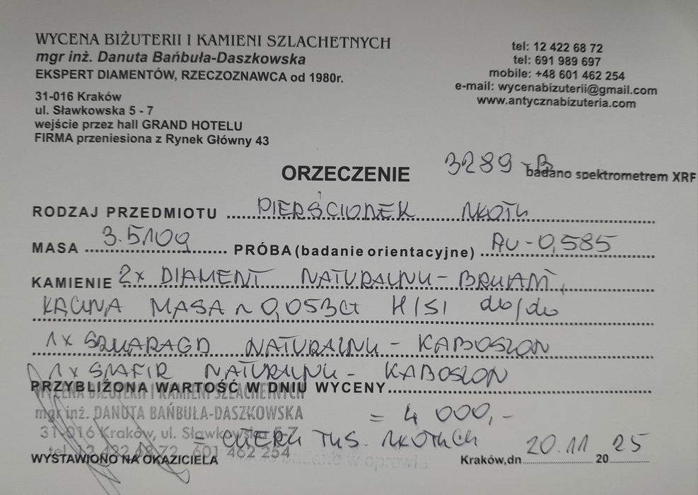 R.10 Pierścionek Szafir Szmaragd Diamenty Złoto 585