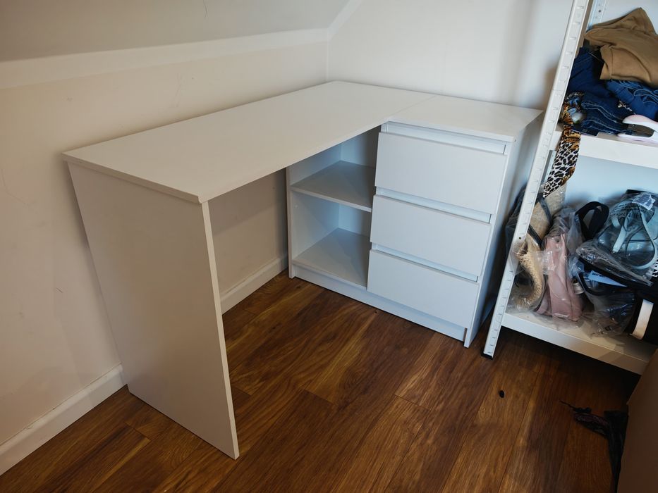 Białe Biurko Rogowe Narożne Biurowe