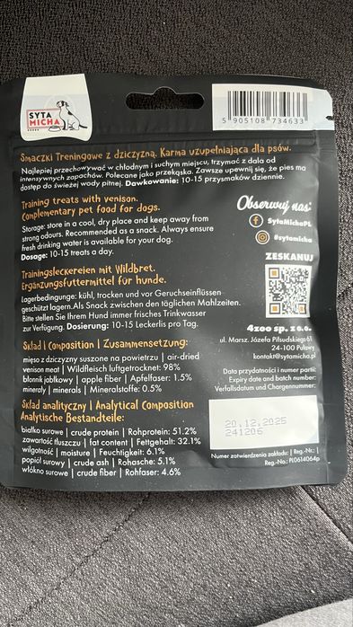 Smaczki treningowe z dziczyzną 50g syta micha