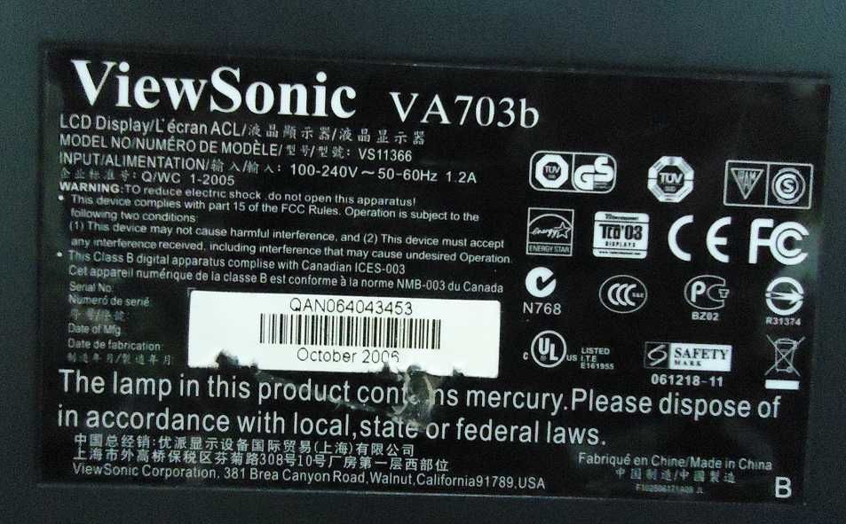 Monitor para computador viewsonic VA703b