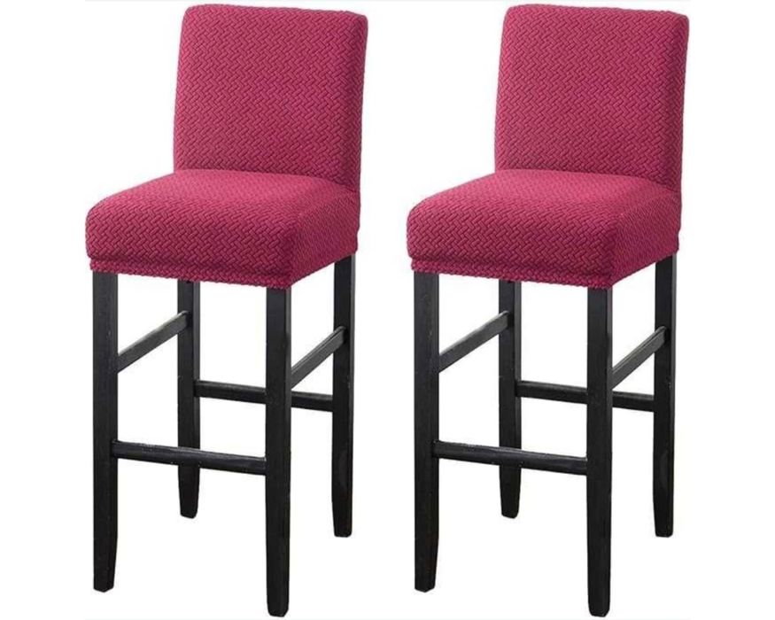 Pokrowce na krzesła barowe, 2 sztuki, żakardowe, elastyczne - malinowe