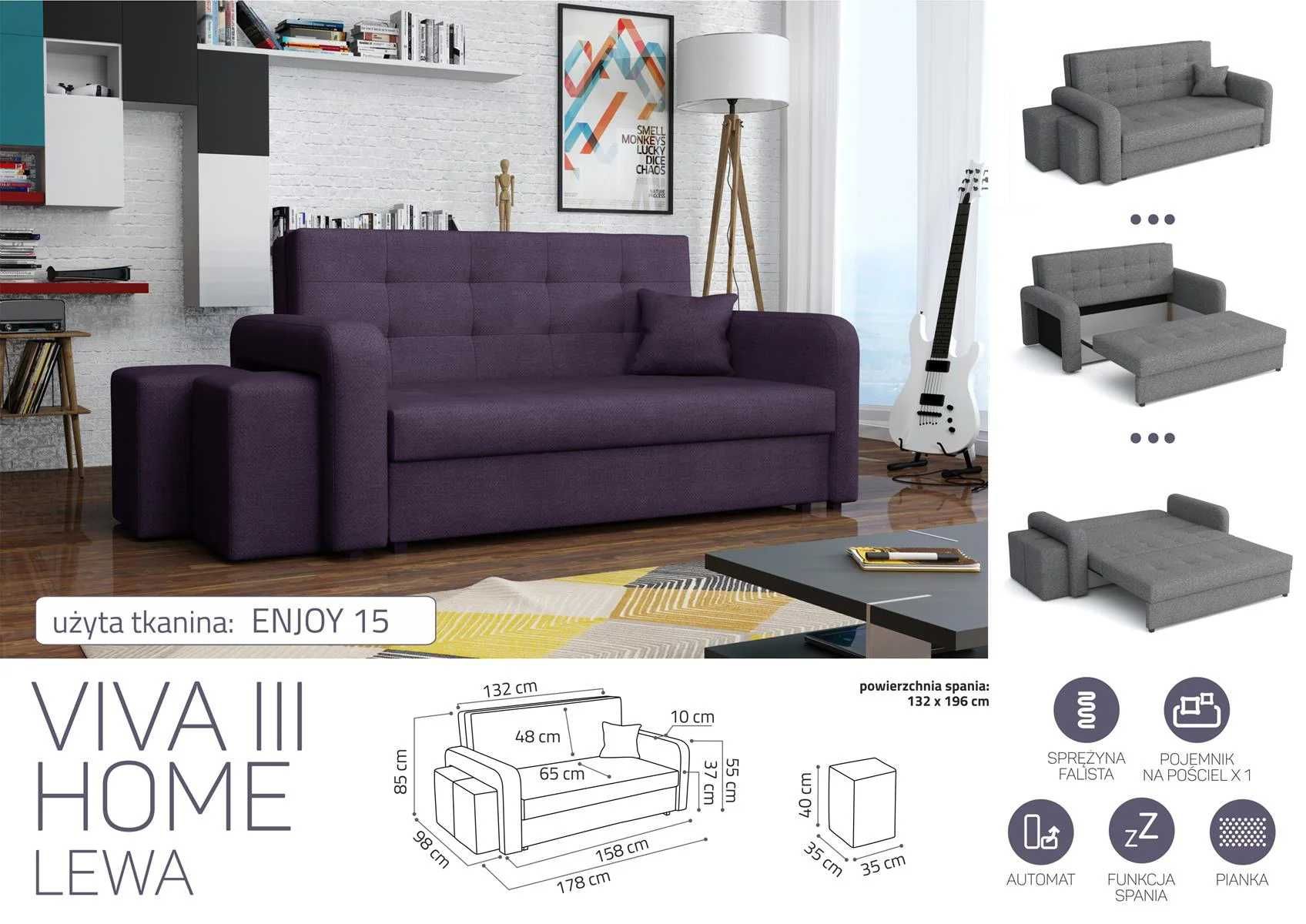 Viva III Home z pufami Sofa/Kanapa Darmowa dostawa