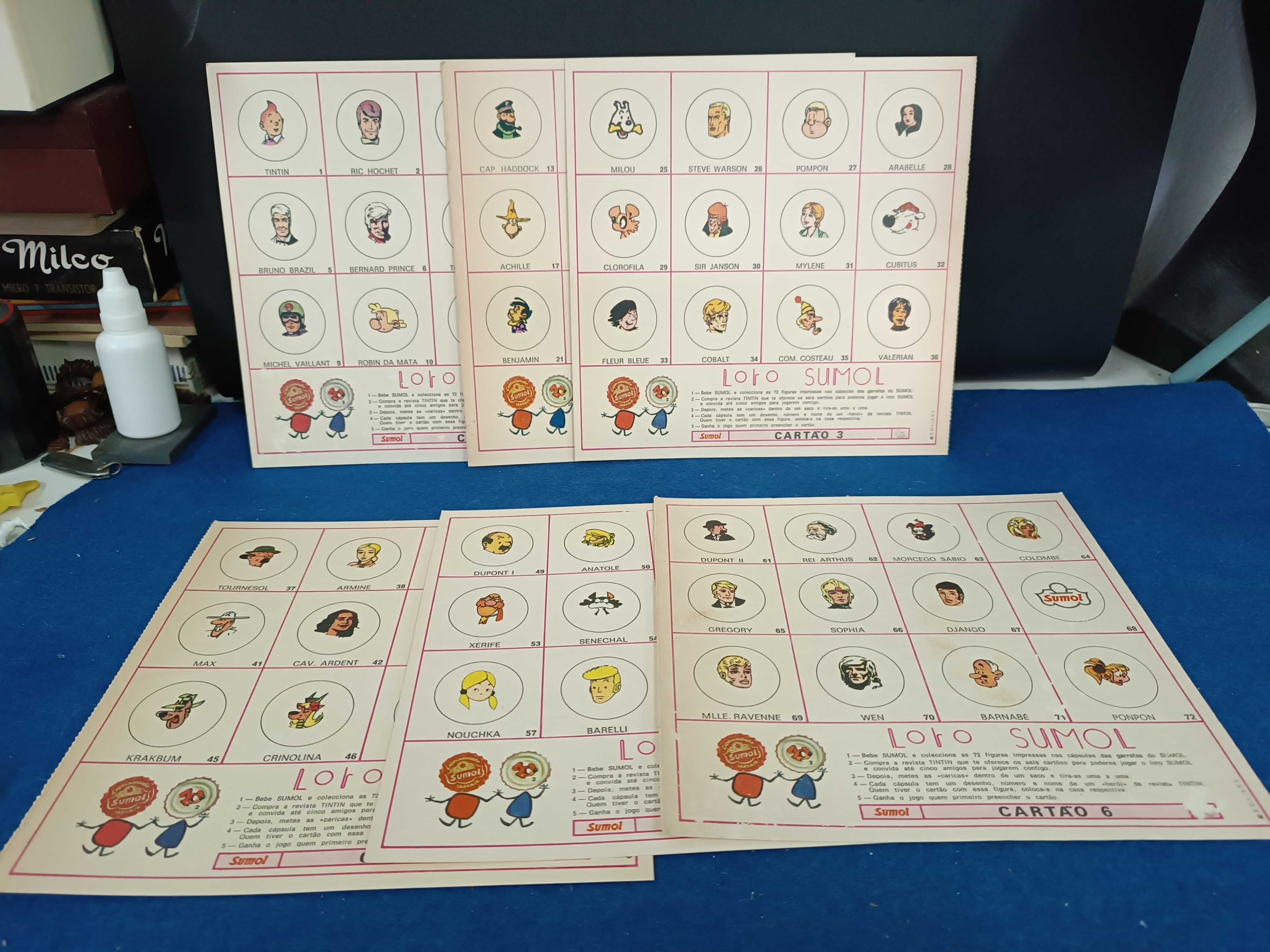 Antigo Conjunto completo de 6 cartões Loto da Sumol Brinde