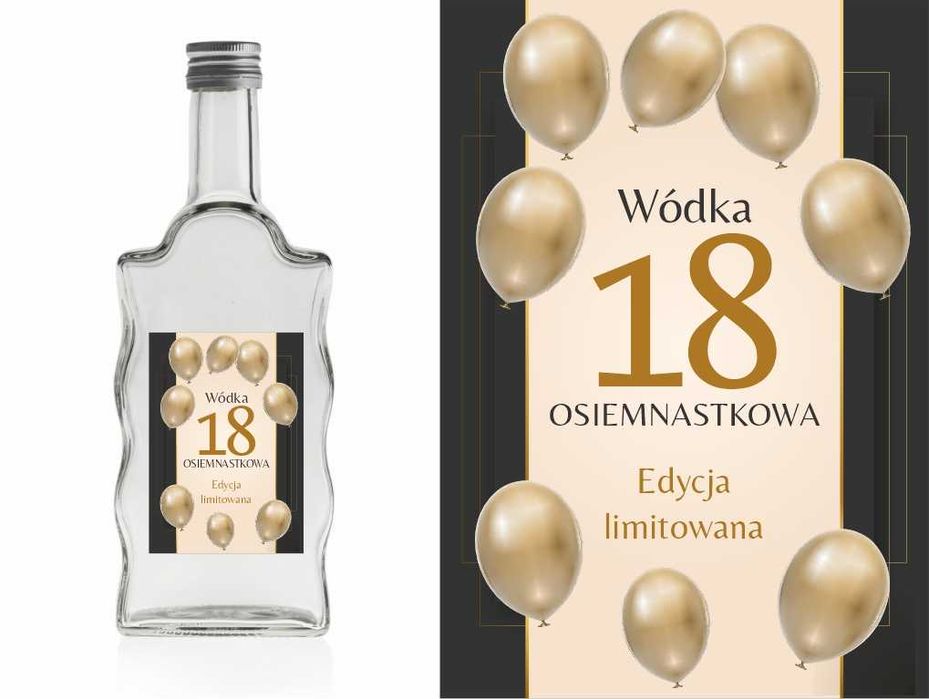 Etykiety Naklejki na butelki 18 urodziny z imieniem 10 szt różne wzory