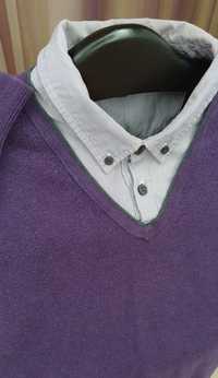 Свитер мужской с имитацией рубашки свитшот M&S пуловер М размер