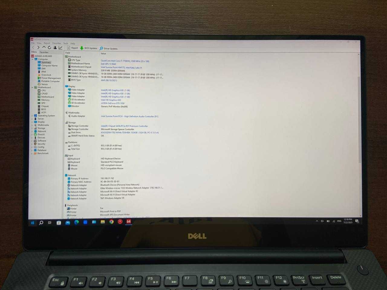 Dell XPS 15 9560 - I7 7700HQ - GTX1050 - 32GB DDR4 - 1TB NVMe