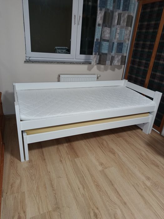 Дитяче односпальне 2 місне ліжко висувне з дерева біле трансформер