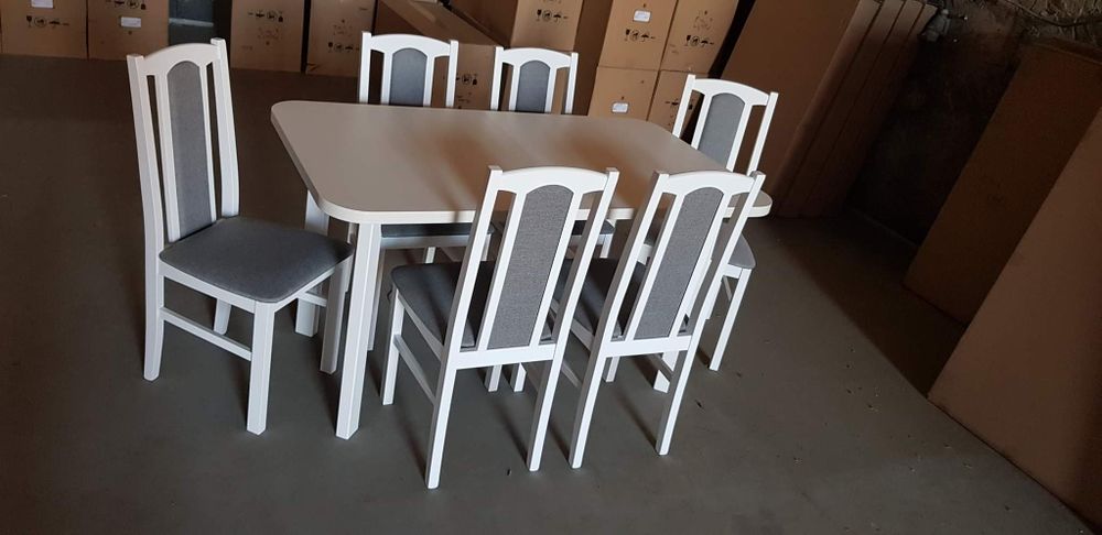 Nowe: Stół + 6 krzeseł,  biały + szary , dostawa cała Polska