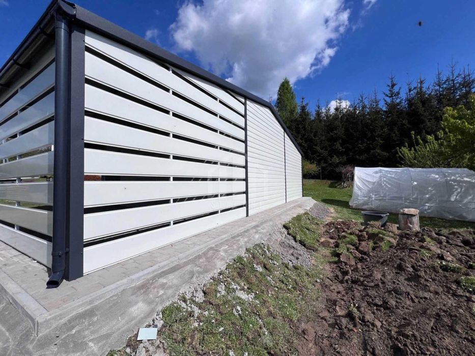Garaż blaszany 6x6m + wiata 3m - 2x brama okno drzwi dach rynny SO135