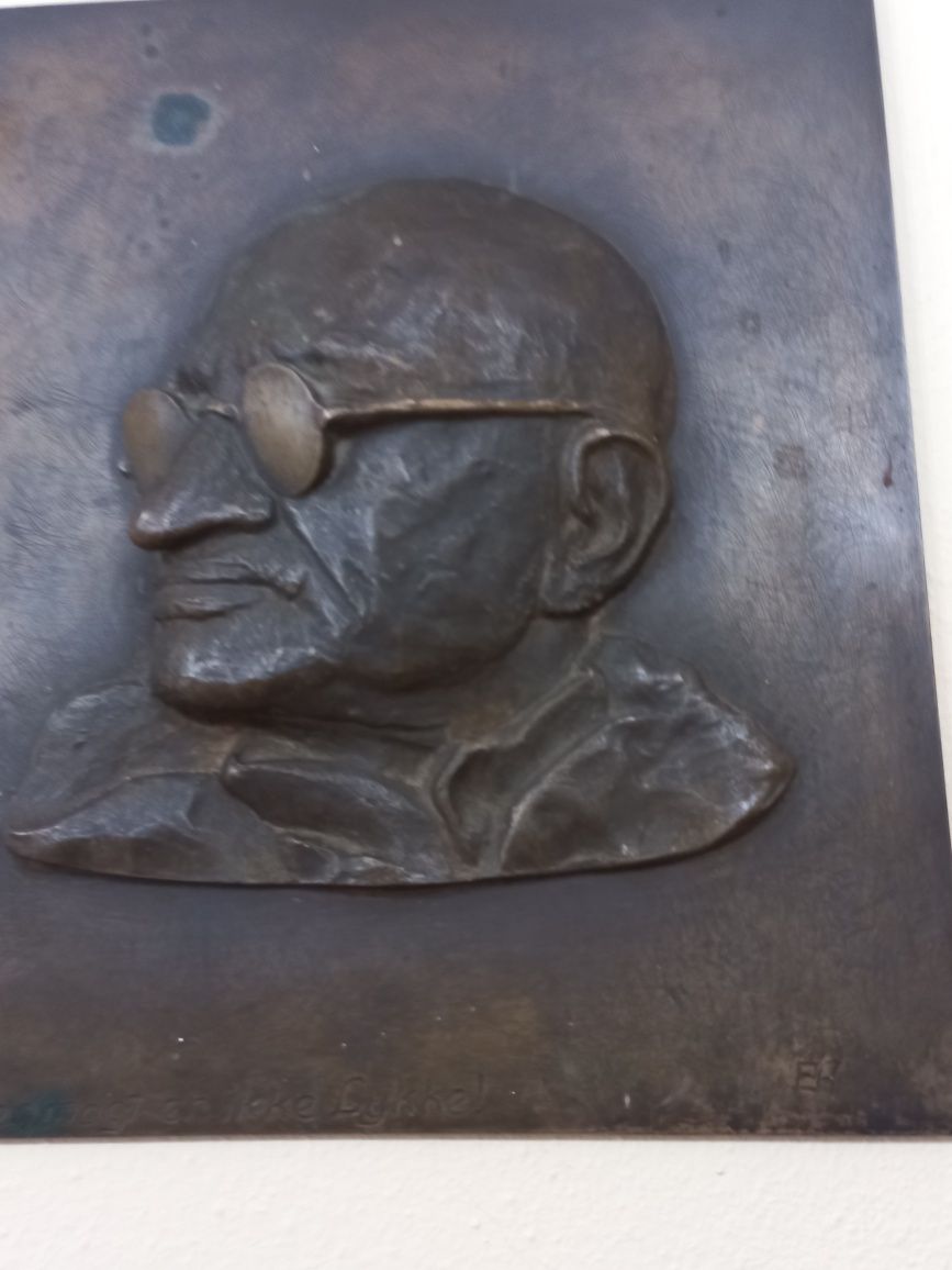 Mahatma Gandhi - plakieta, płaskorzeźba z brązu, wyrób duński (Dania)