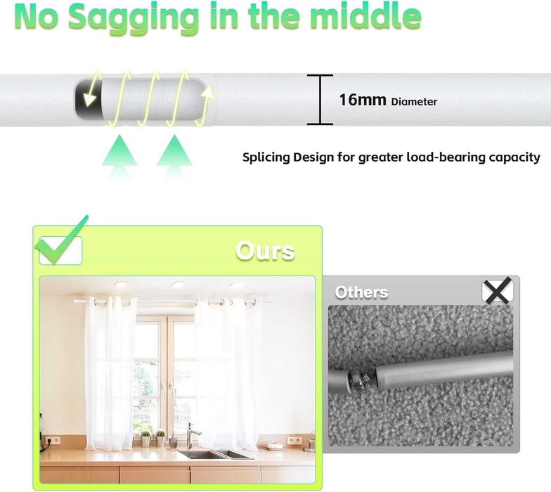 877 HARRMS 16mm Karnisz Rozkładany, Matowy Biały, 76-152 cm