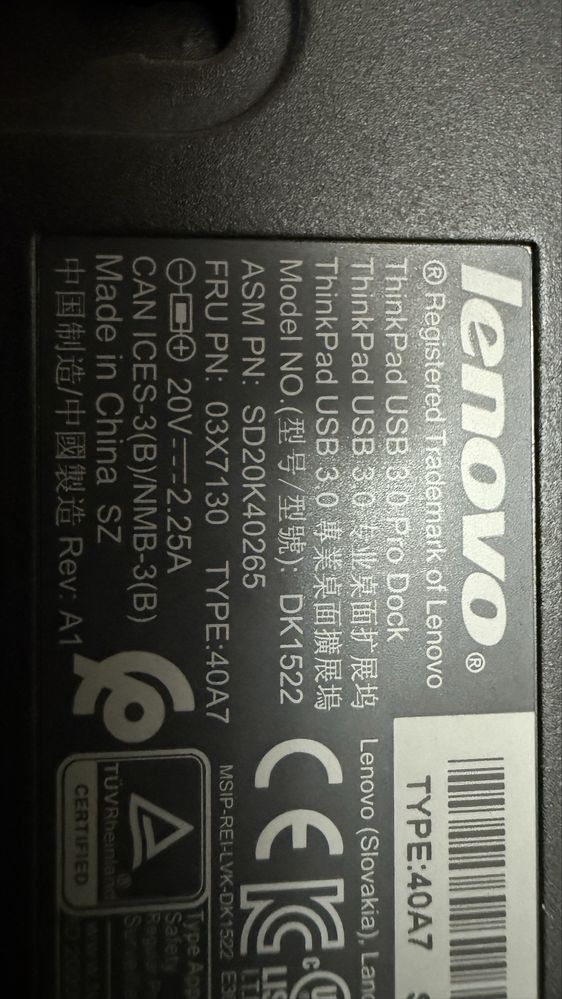 LENOVO ThinkPad USB Pro Dock  (40A7)