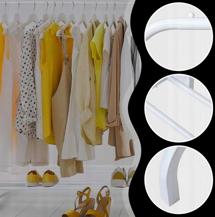 Wieszak podłogowy STOJAK NA UBRANIA buty stojący do garderoby BIAŁY