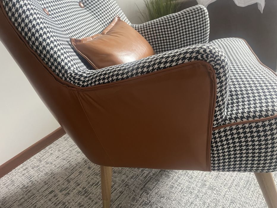 Fotel retro, w pepitke, w kratkę