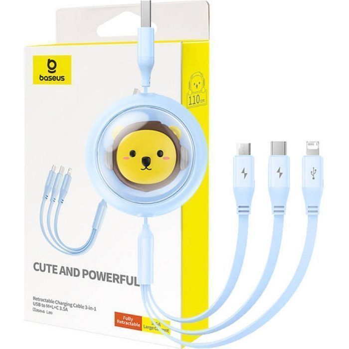BASEUS kabel zwijany 3w1 USB A do Micro USB / Lightning / Typ C 3.5A