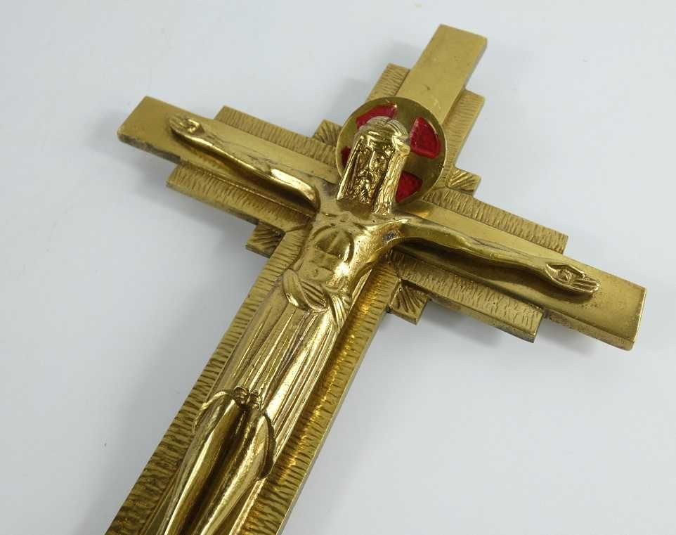 Mosiężny wiszący Krzyż krucyfiks JEZUS 30,7 cm E.HOFFER