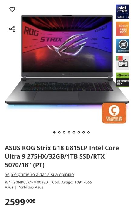 Asus Rog Strix g18 intel core yltra 9 32 GB Ram 8 Gb Grafica 2018