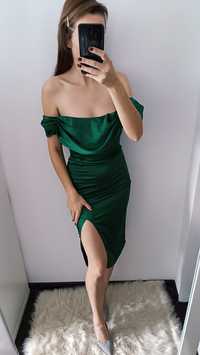 Midi sukienka w kolorze butelkowej zieleni XS
