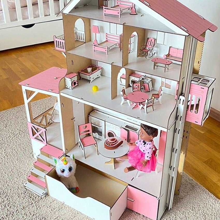 Будинок для ляльок із секціями для іграшок h 93 см ліфт тераса Меблі