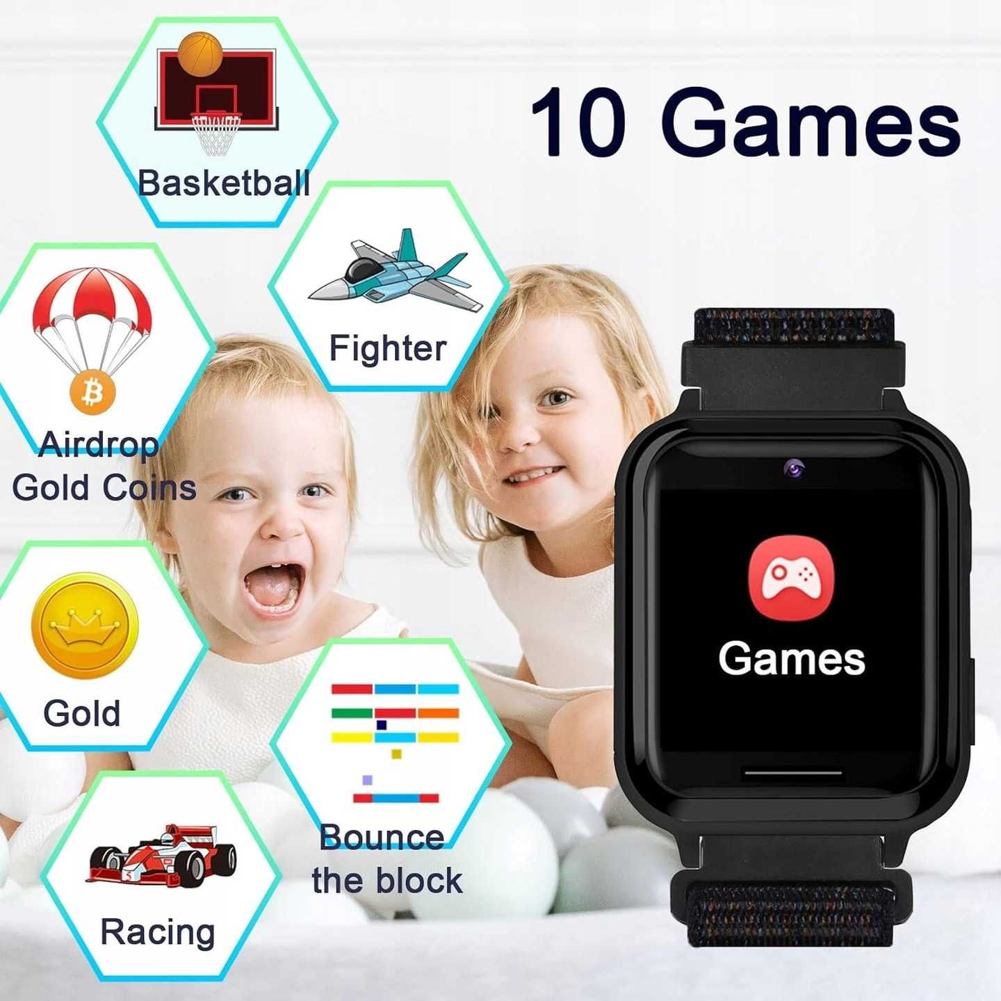 Smartwatch zegarek dla dzieci SIM gry kamera czarny PTHTECHUS S19