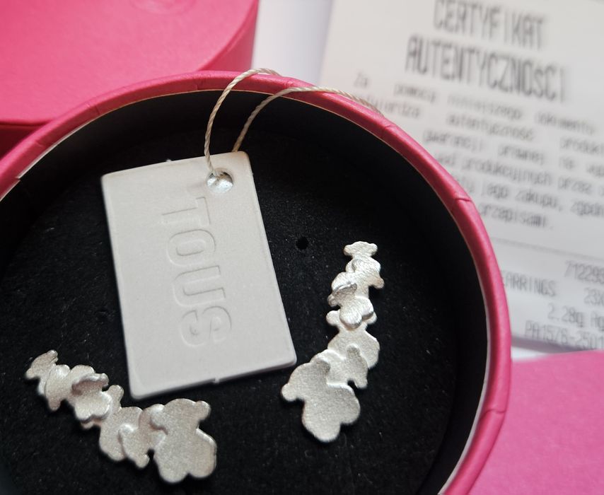 kolczyki srebrne TOUS nausznice ze srebra nowe certyfikat misie orygin
