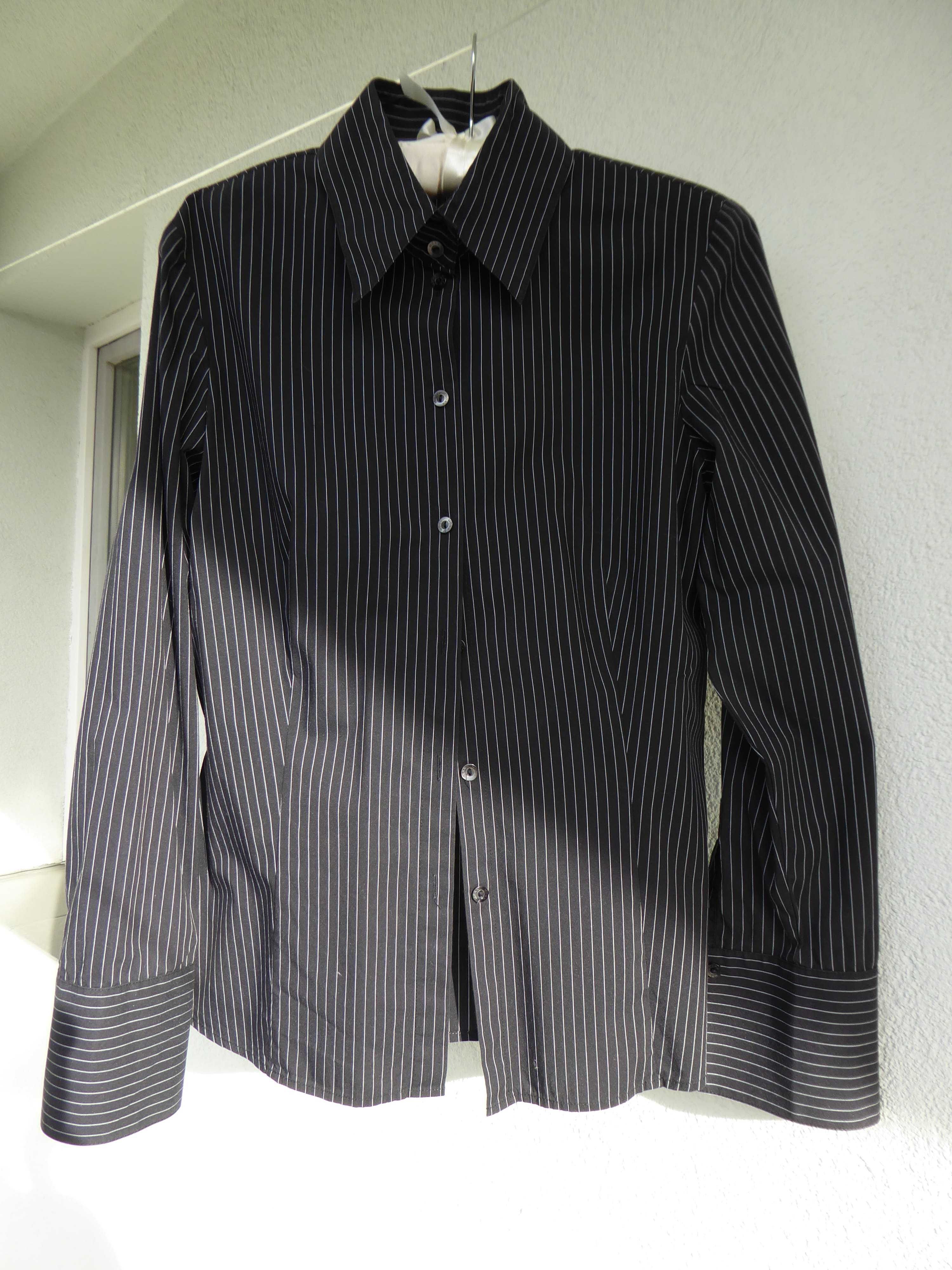 Czarna damska koszula w biały prążek firmy Mexx, rozmiar 38