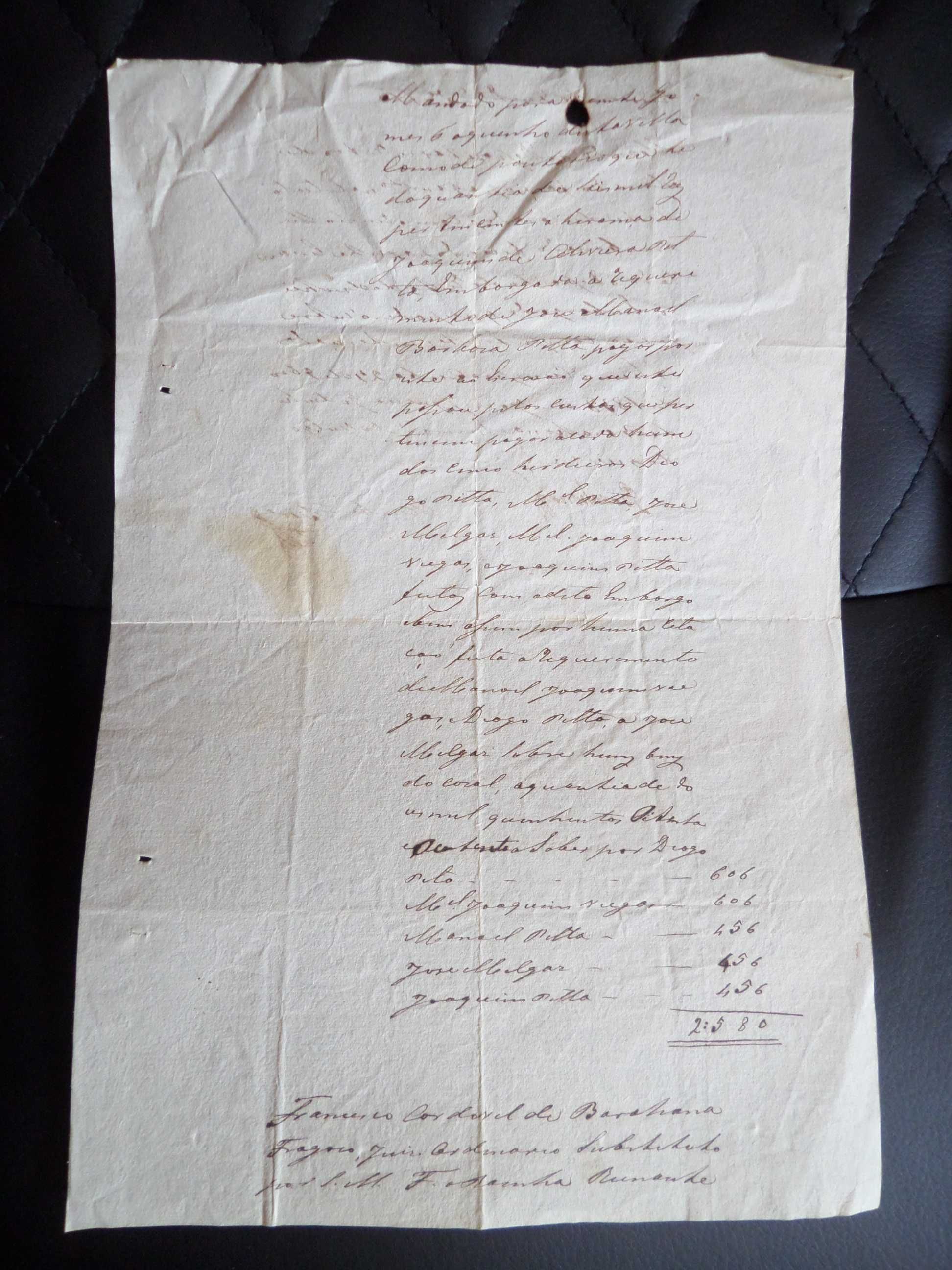 Documento Manuscrito, Ano 1838
