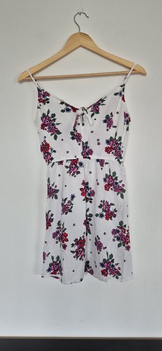 Bluzka tunika krótka sukienka biała w kwiaty H&M 36