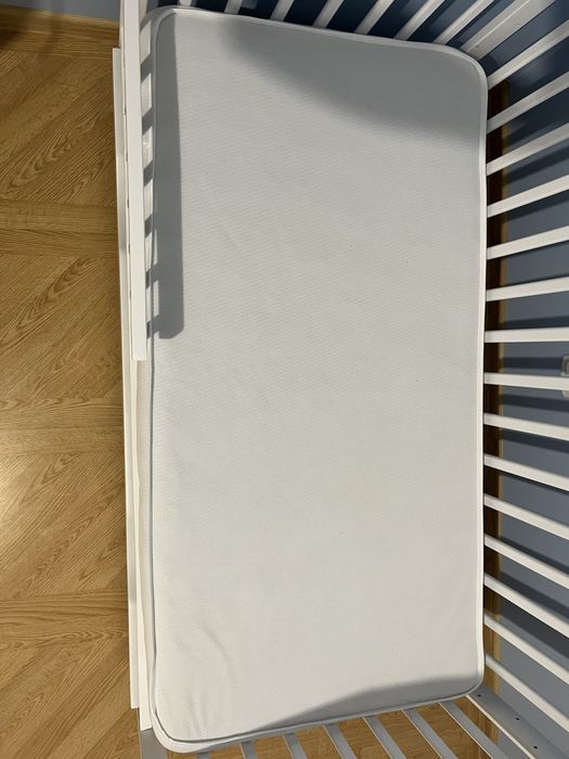 Łóżeczko dzieciece biale z szufladą materac pościel