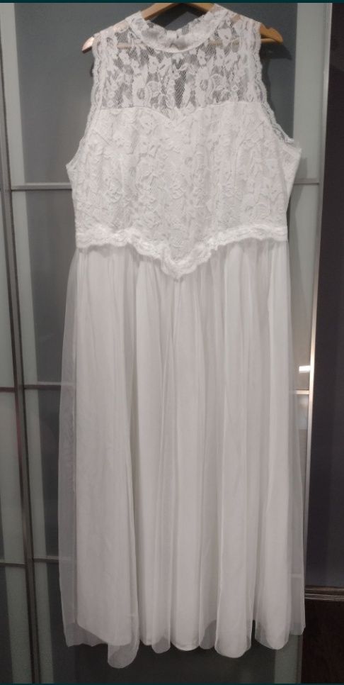 Nowa suknia ślubna 50 52 śmietankowa koronka tiul cywilny poprawiny