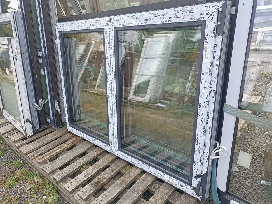 Okno pcv 184/129 antracyt obustronny trzy szyby