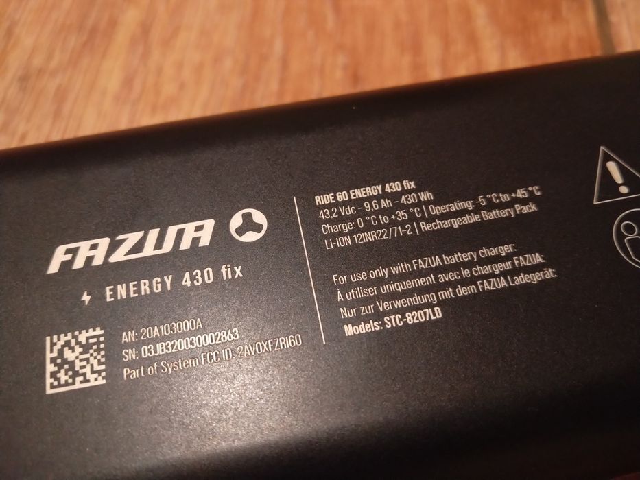 Fazua Energy 430 Fix bateria roweru elektrycznego 

43,2v 9,6Ah