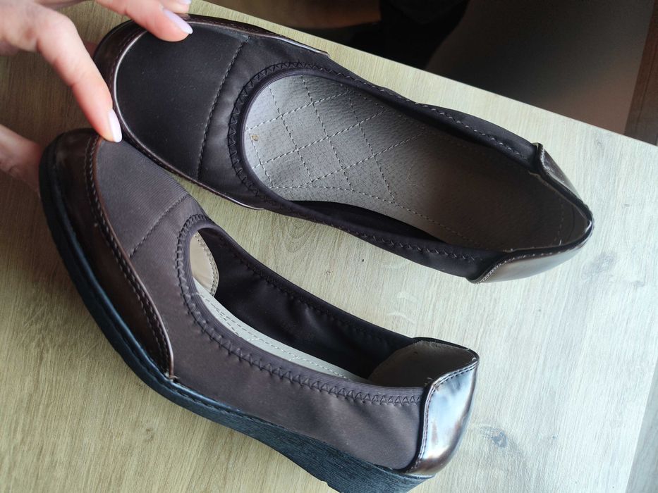 Brązowe wygodne balerinki baleriny damskie na koturnie 36 brąz