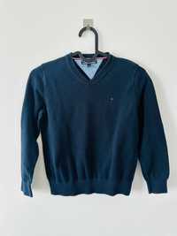 Granatowy sweter bawełna serek chłopięcy Tommy Hilfiger 140