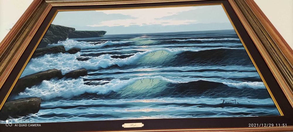 Pintura a óleo pôr do sol no mar