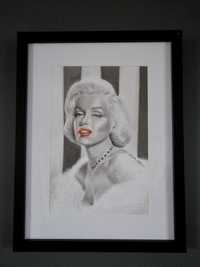 Własnoręczny rysunek Marilyn Monroe w ramce