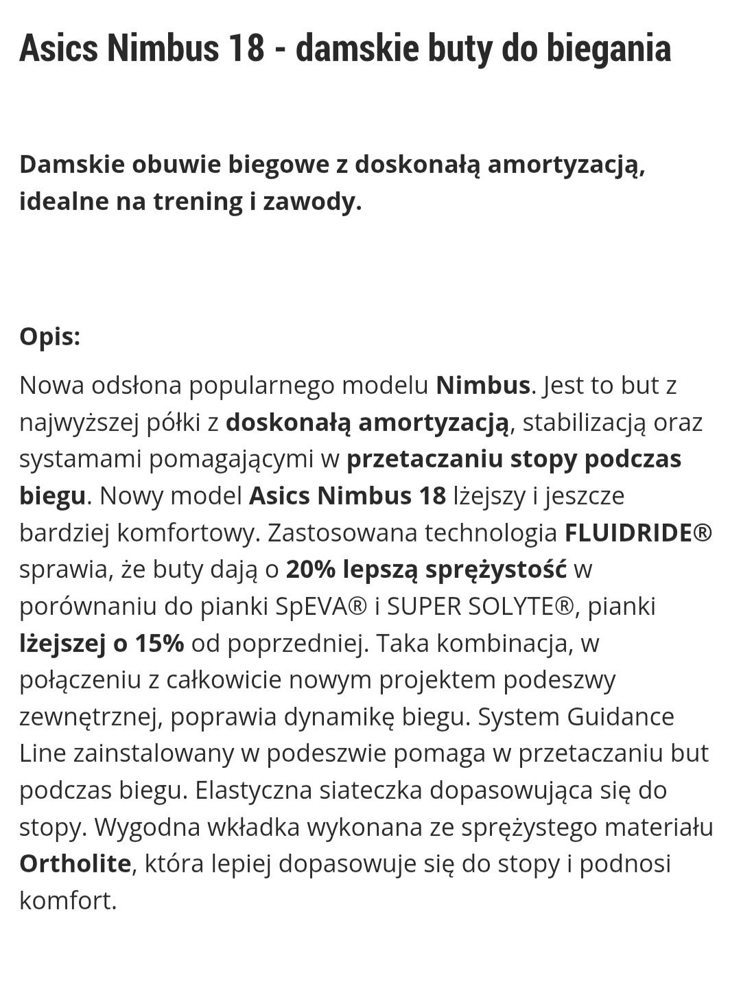38 Asics gel-Asics gel -nimbus 18 FluidFit adidasy do biegania 
super