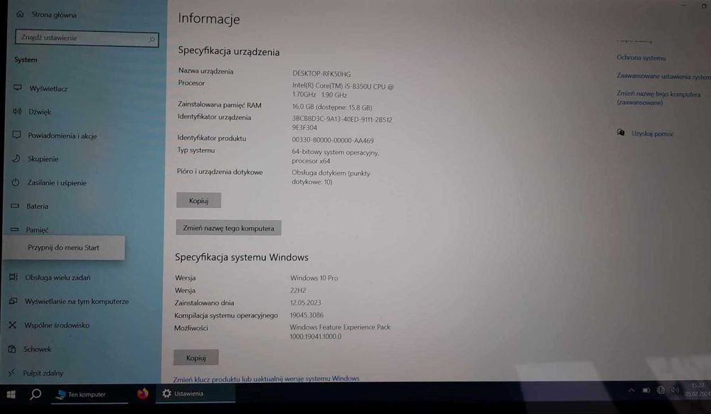 Laptop poleasingowy DELL 13 cali 256 GB srebrny, ekran dotykowy