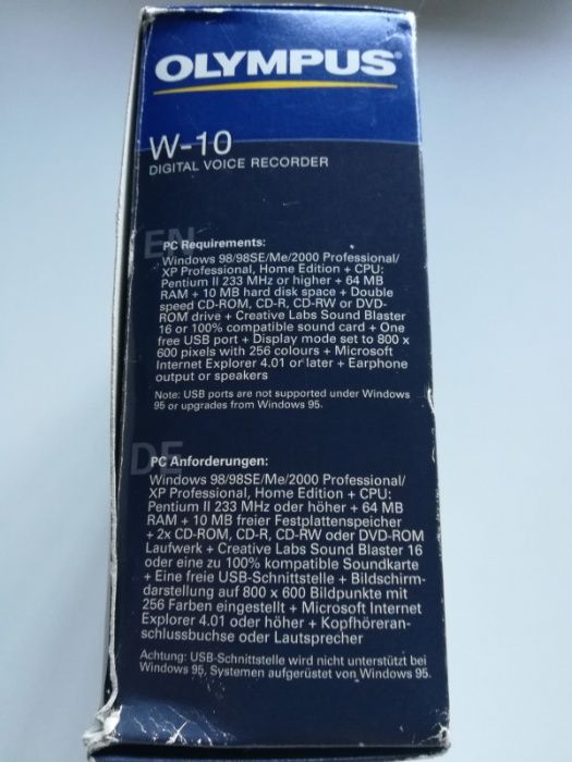 Olympus digital voice recorder W-10 (não funciona)