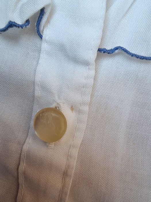 Camisa de manga curta branca com detalhes azuis Zé-Zi, 3 anos