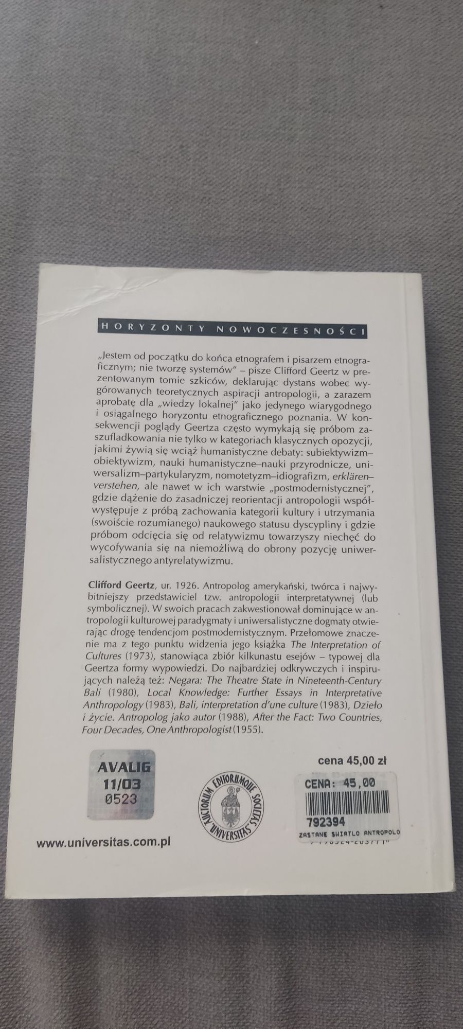 Zastane światło Clifford Geertz Universitas