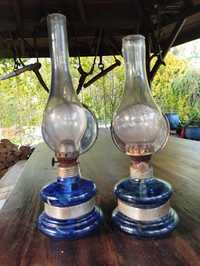 Dwie szklane lampy naftowe z kloszami