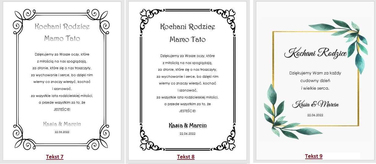 Podziękowanie dla Rodziców prezent w ramce ślub rocznica jubileusz