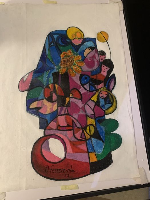 Amor - O chapeleiro - Pintura a pastel de óleo sobre tela