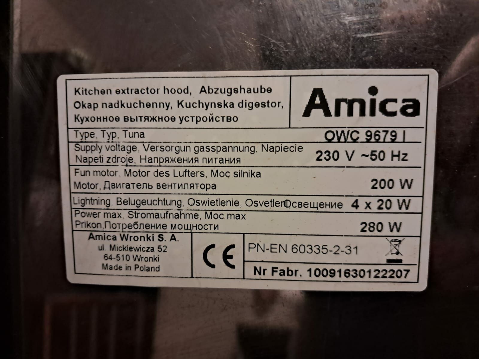 Pochlaniacz  nad wyspę Okap Amica OWC9679I