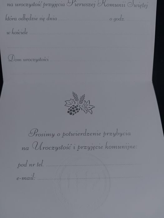 Zaproszenia na Komunię świętą 8 sztuk